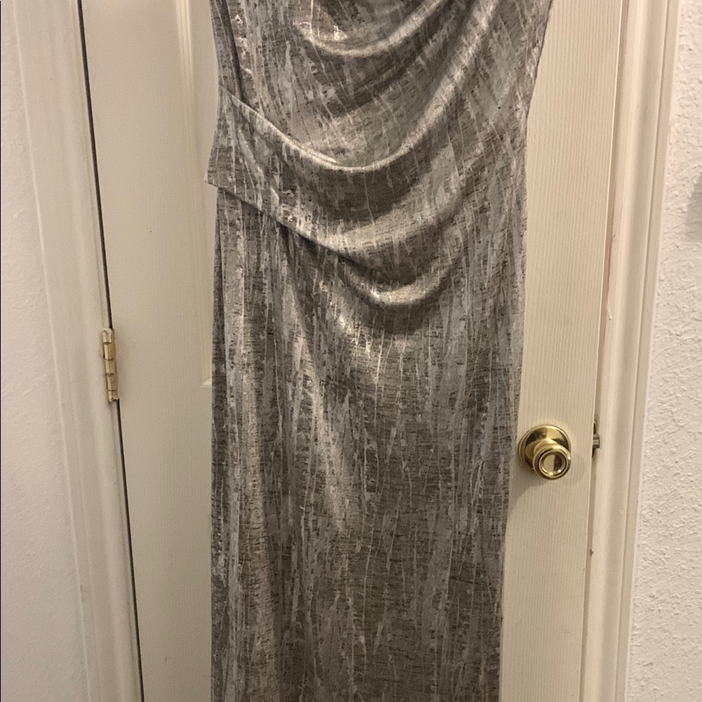 Connected Apparel Metallic Gray Asymmetrical Dress - image 3
